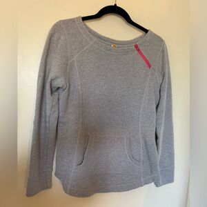 Lucy Grey Sweatshirt with Kangaroo Pocket and Pink Zipper at the Neck in Size M